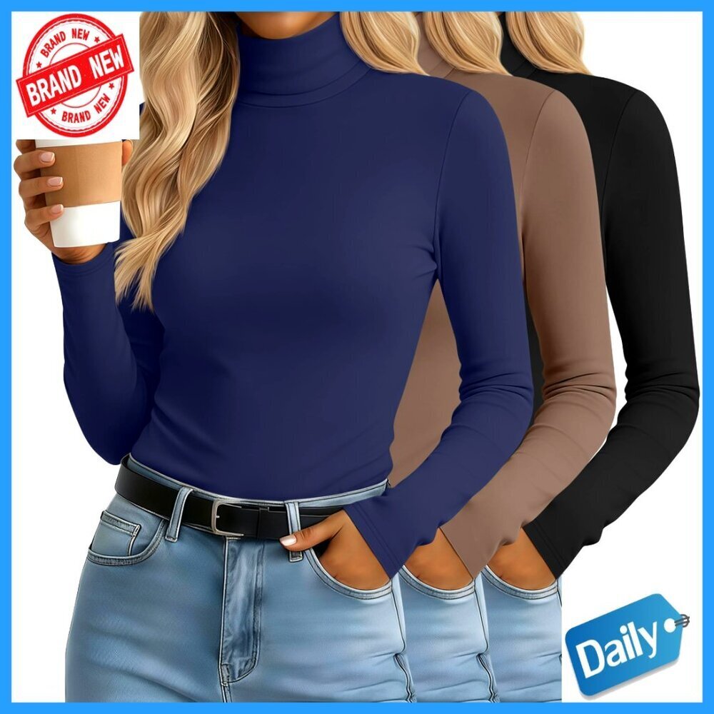 3 Pack Slim Fit Turtleneck Tops Long Sleeve Stretch Base Layer Shirts